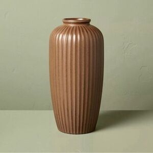 12" Fluted Ceramic Tapered Vase Vintage Brown - Hearth & Hand™ with Magnolia